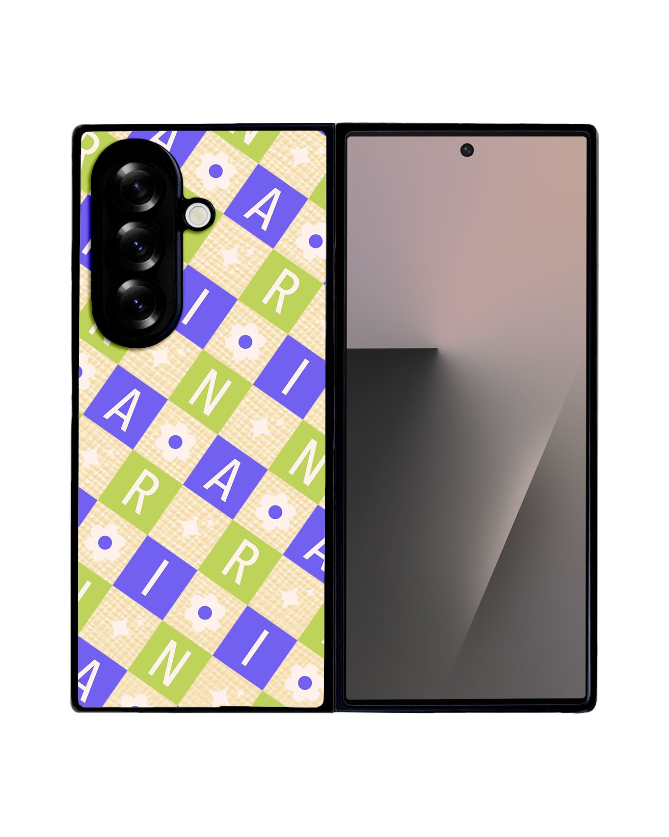 Android Flip / Fold Leather Grip - Flower Grid Monogram 5.0