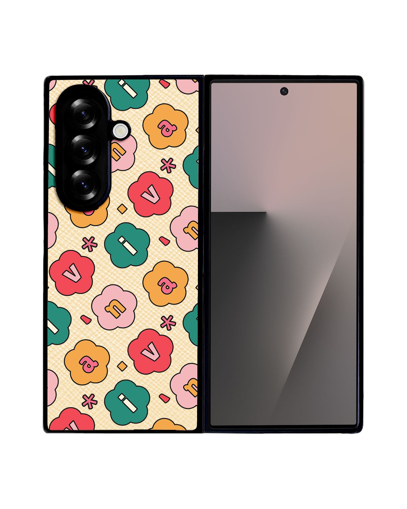 Android Flip / Fold Leather Grip - Flower Petals Monogram 3.0