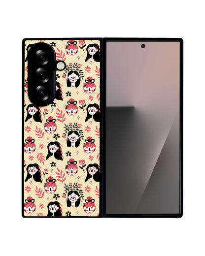Android Flip / Fold Leather Grip - Flowery Faces