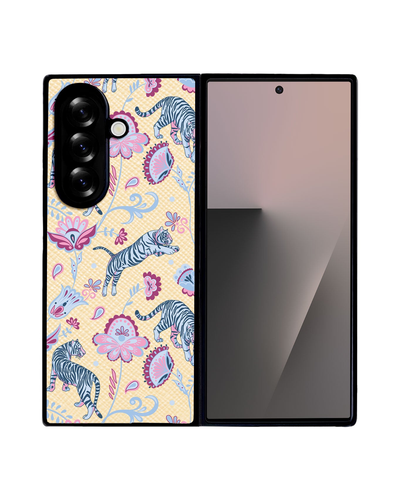 Android Flip / Fold Leather Grip - Tiger & Floral 3.0