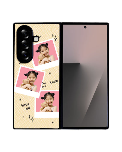 Android Flip / Fold Leather Grip - Face Grid White Polaroid