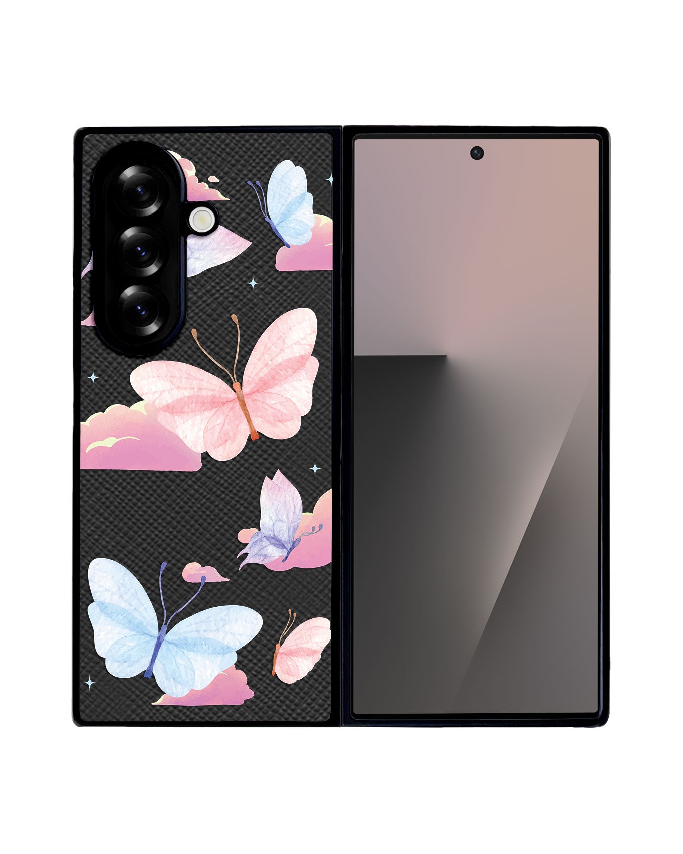 Android Flip / Fold Leather Grip - Butterfly & Clouds