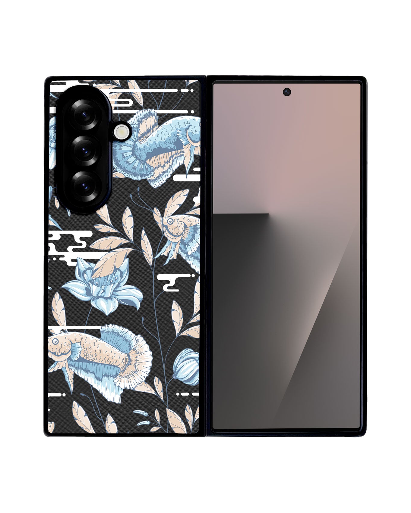 Android Flip / Fold Leather Grip - Fish & Floral 4.0
