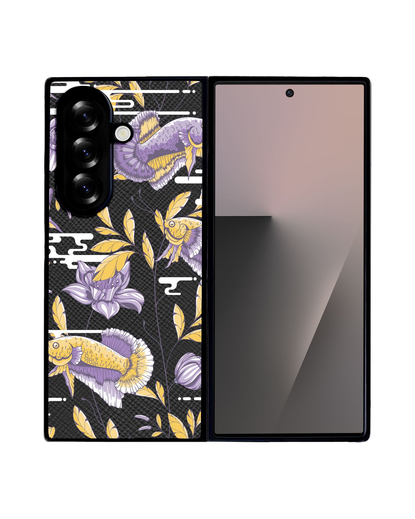 Android Flip / Fold Leather Grip - Fish & Floral 5.0