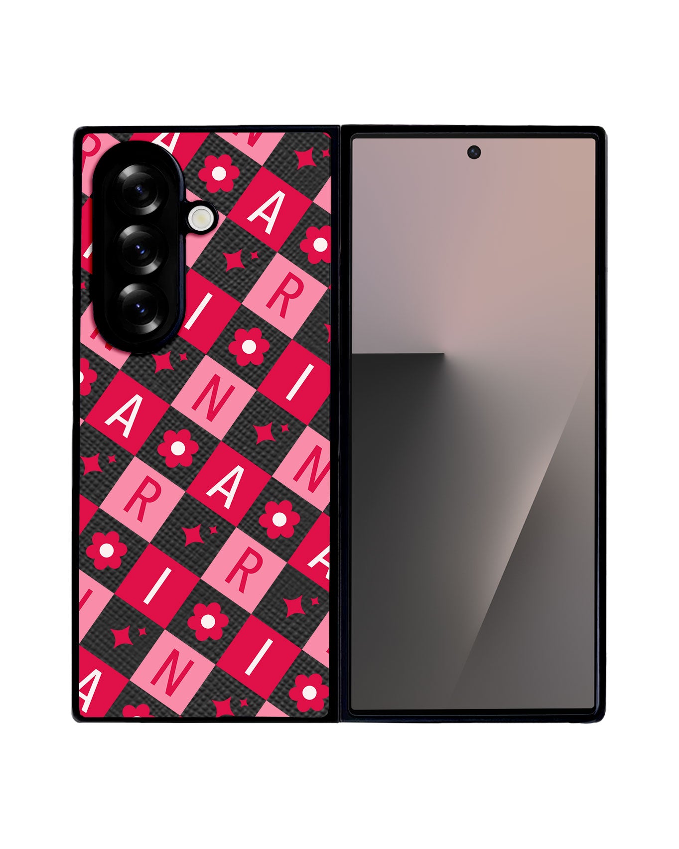 Android Flip / Fold Leather Grip - Flower Grid Monogram 1.0