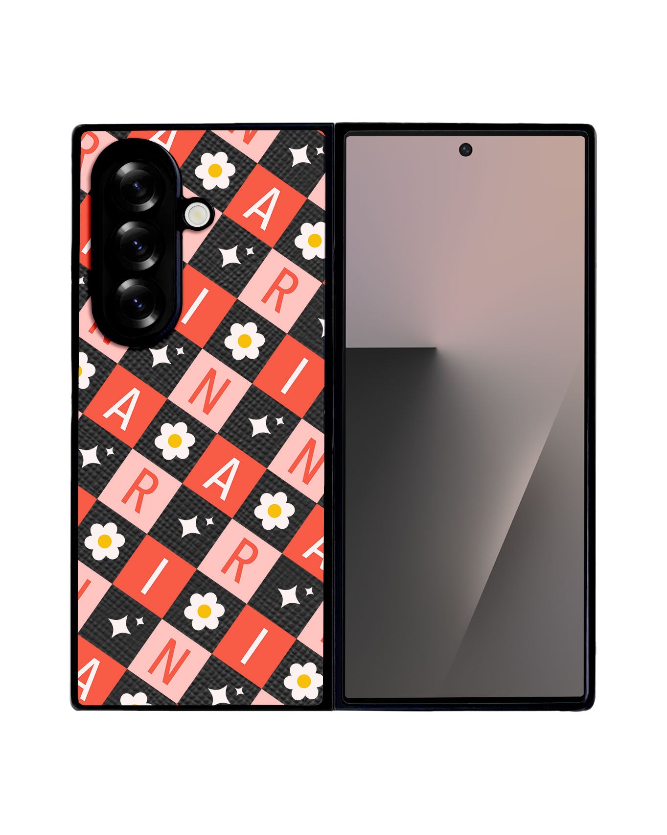 Android Flip / Fold Leather Grip - Flower Grid Monogram 2.0