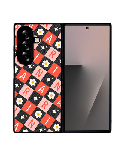Android Flip / Fold Leather Grip - Flower Grid Monogram 2.0