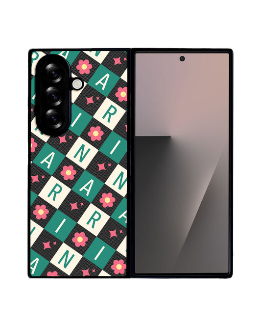 Android Flip / Fold Leather Grip - Flower Grid Monogram 4.0