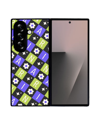 Android Flip / Fold Leather Grip - Flower Grid Monogram 5.0