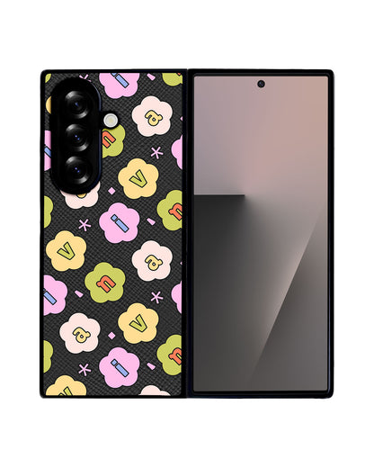 Android Flip / Fold Leather Grip - Flower Petals Monogram 1.0
