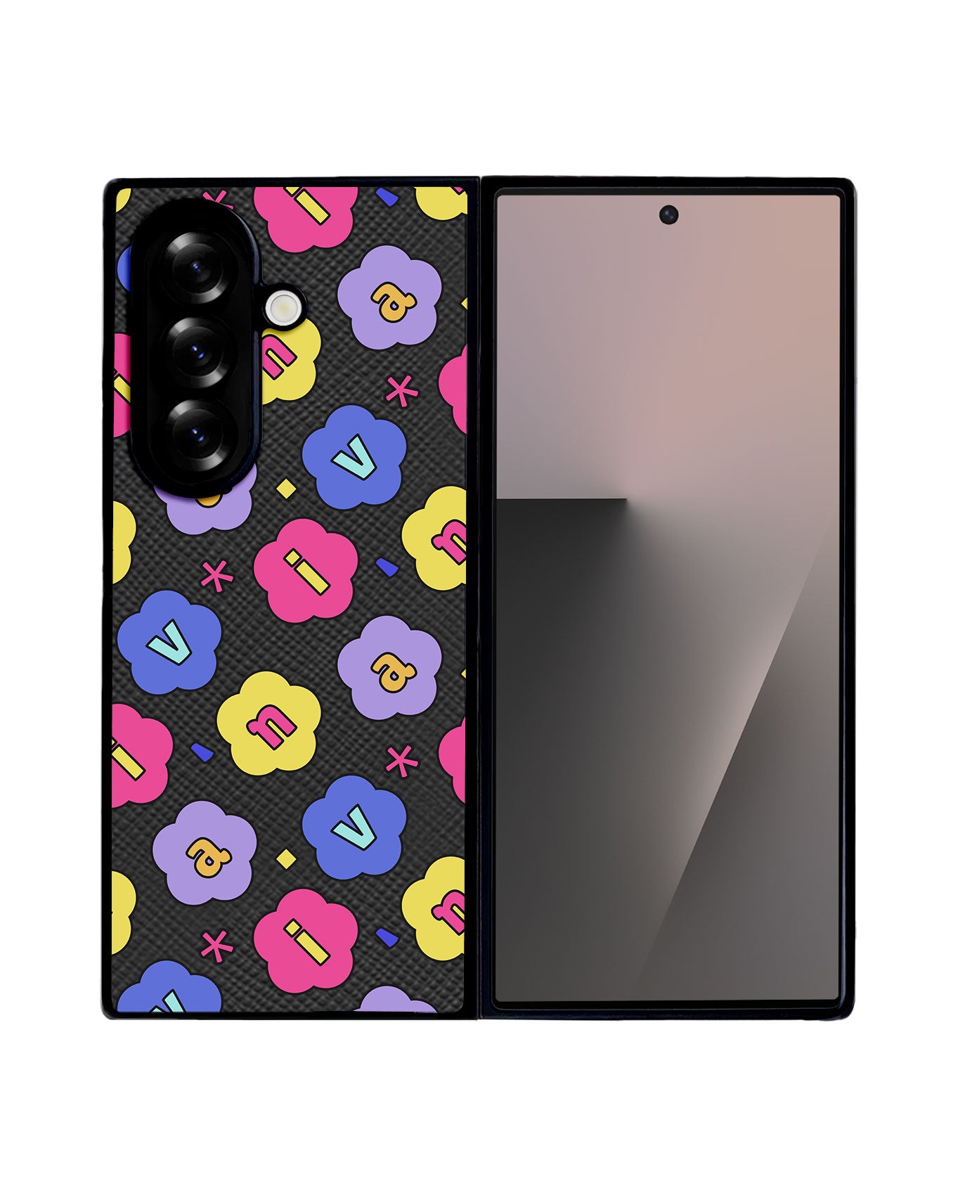 Android Flip / Fold Leather Grip - Flower Petals Monogram 2.0
