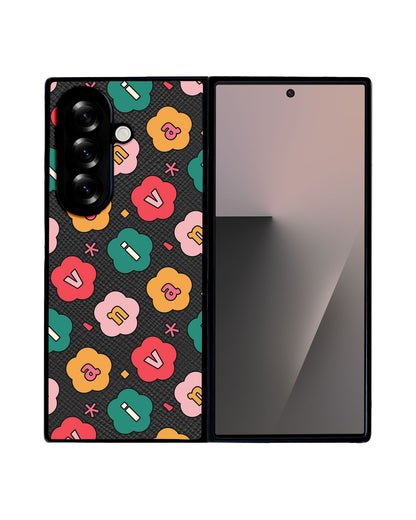 Android Flip / Fold Leather Grip - Flower Petals Monogram 3.0