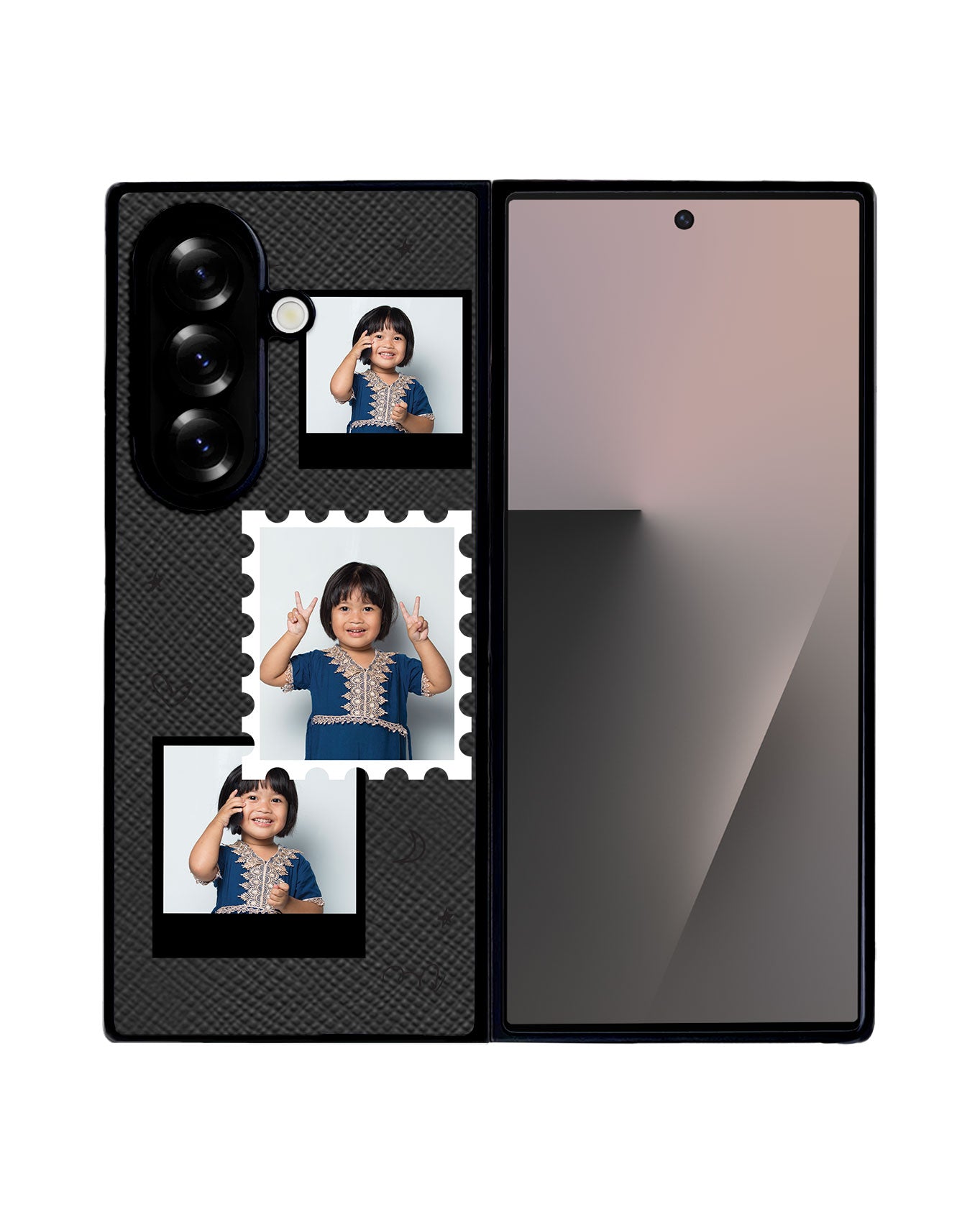Android Flip / Fold Leather Grip - Face Grid Black Polaroid