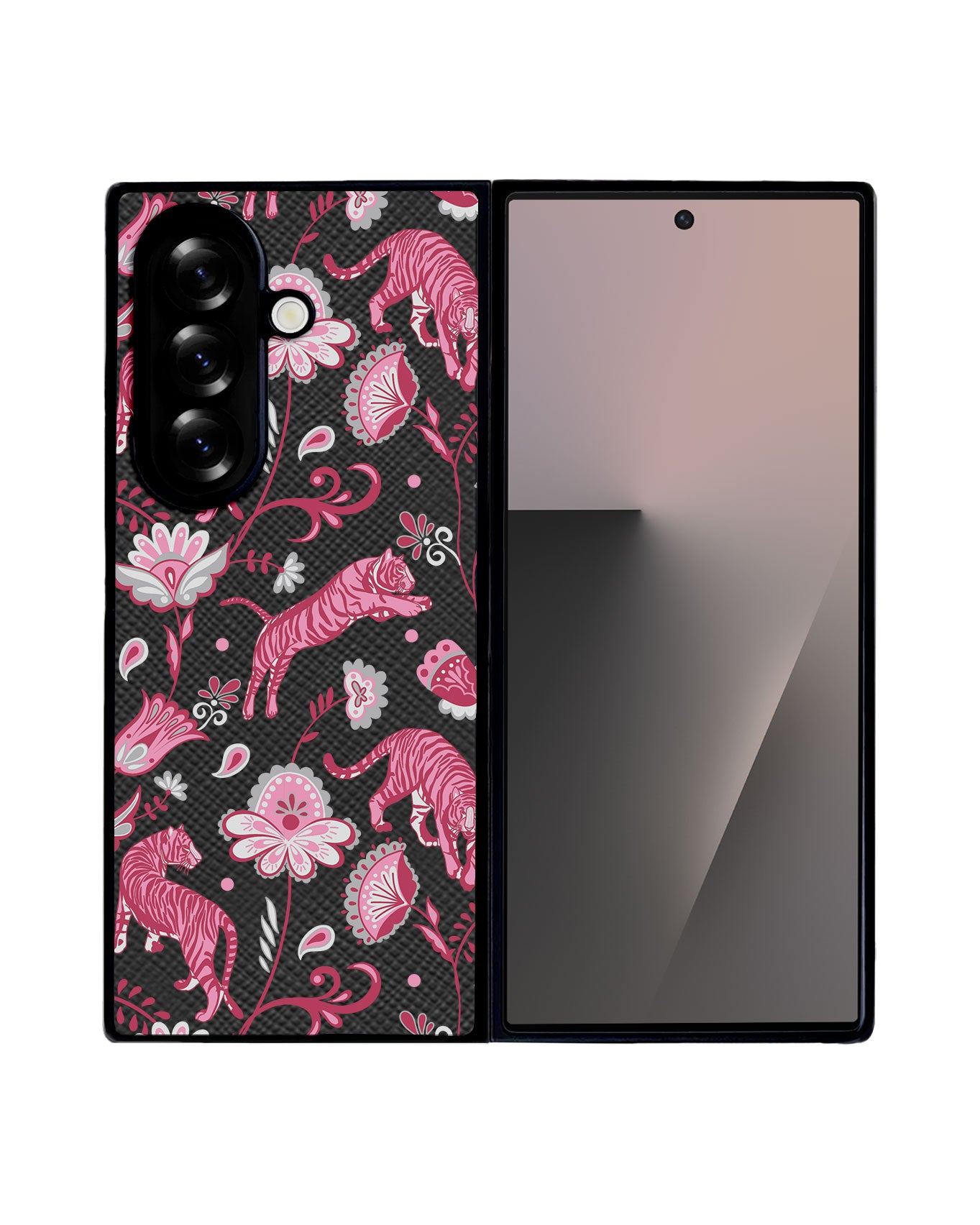 Android Flip / Fold Leather Grip - Tiger & Floral 7.0