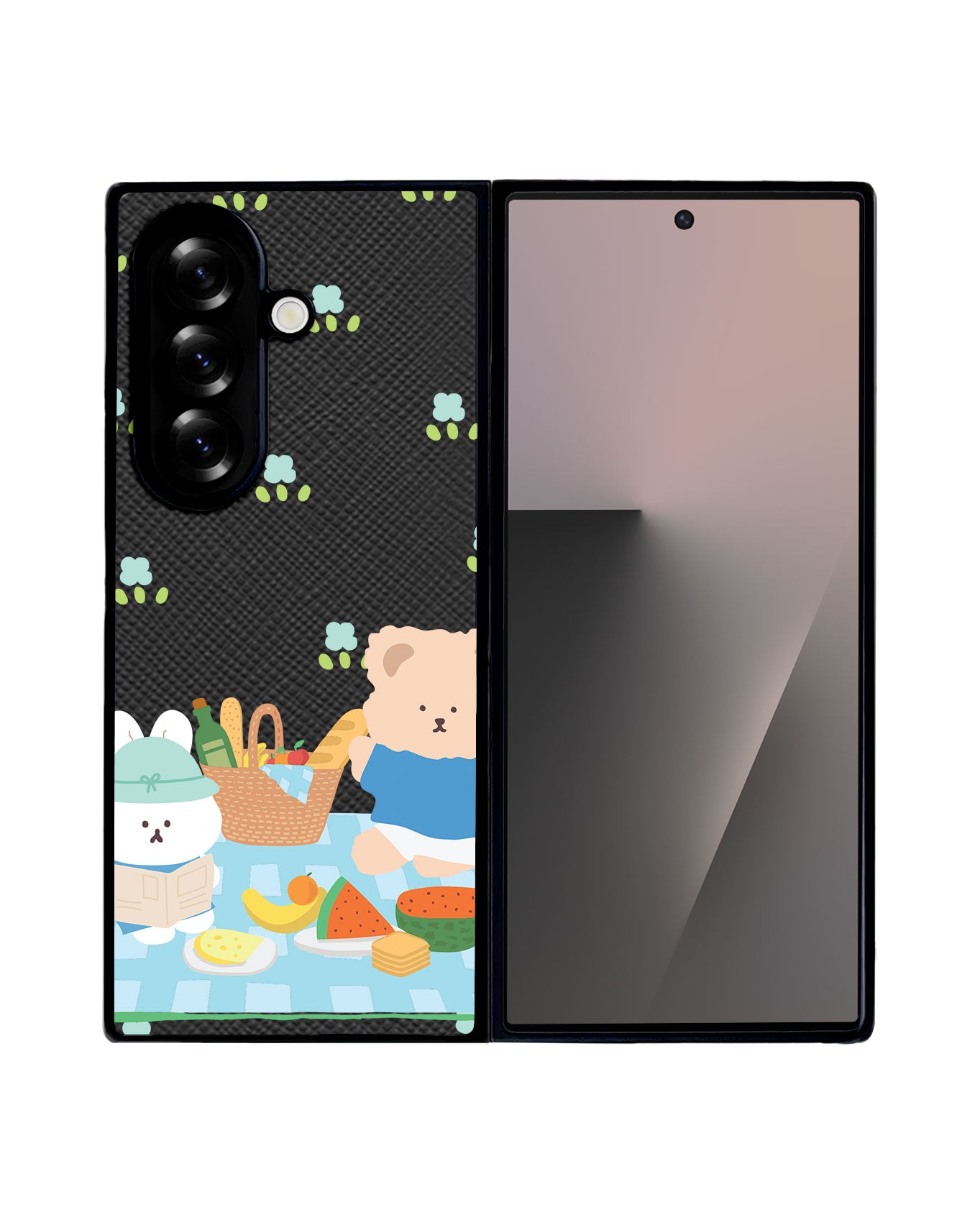 Android Flip / Fold Leather Grip - Picnic Bear Blue