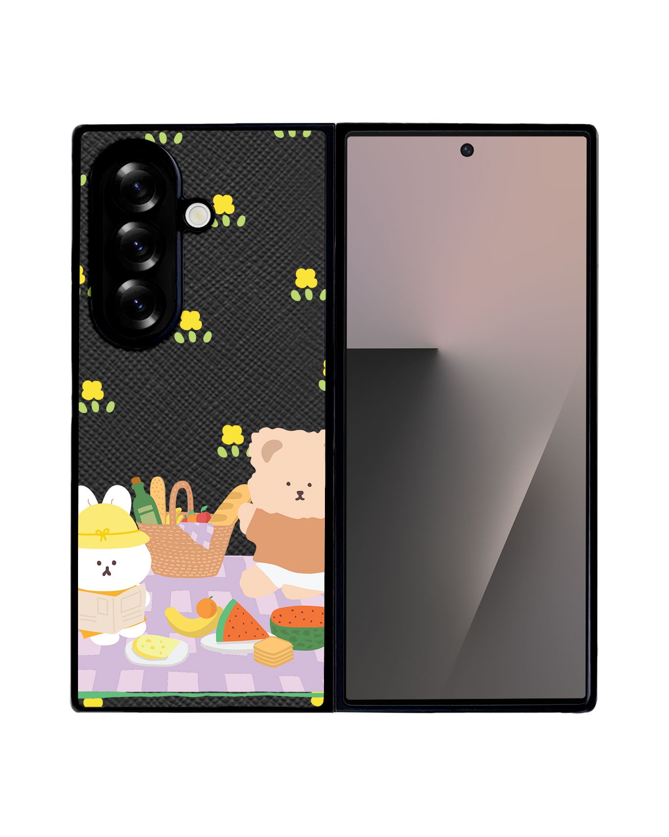 Android Flip / Fold Leather Grip - Picnic Bear Lilac