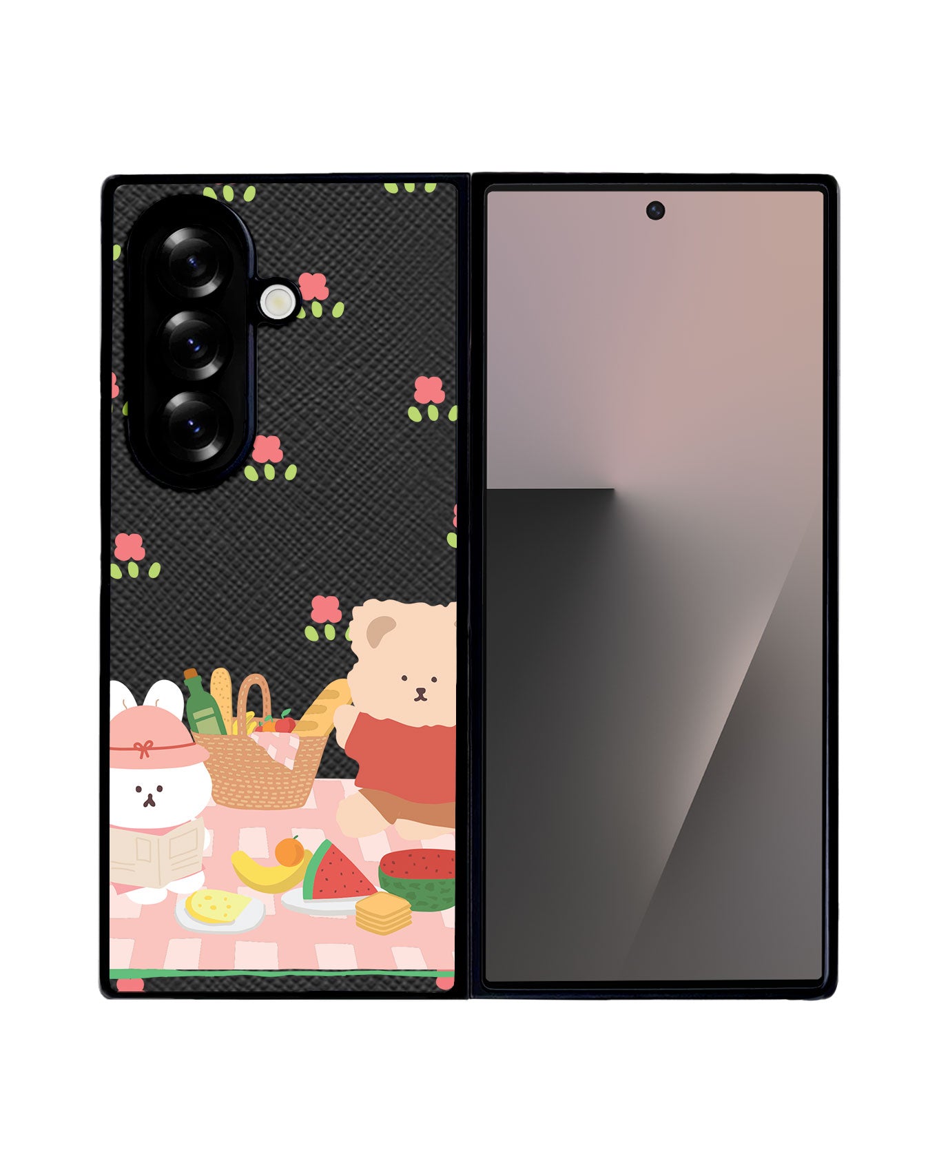 Android Flip / Fold Leather Grip - Picnic Bear Pink