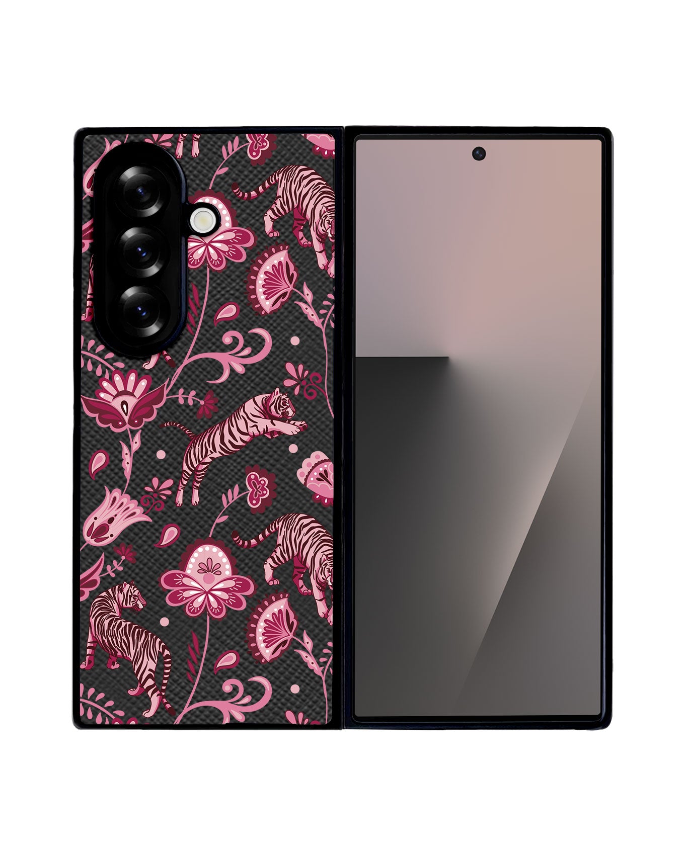 Android Flip / Fold Leather Grip - Tiger & Floral 2.0