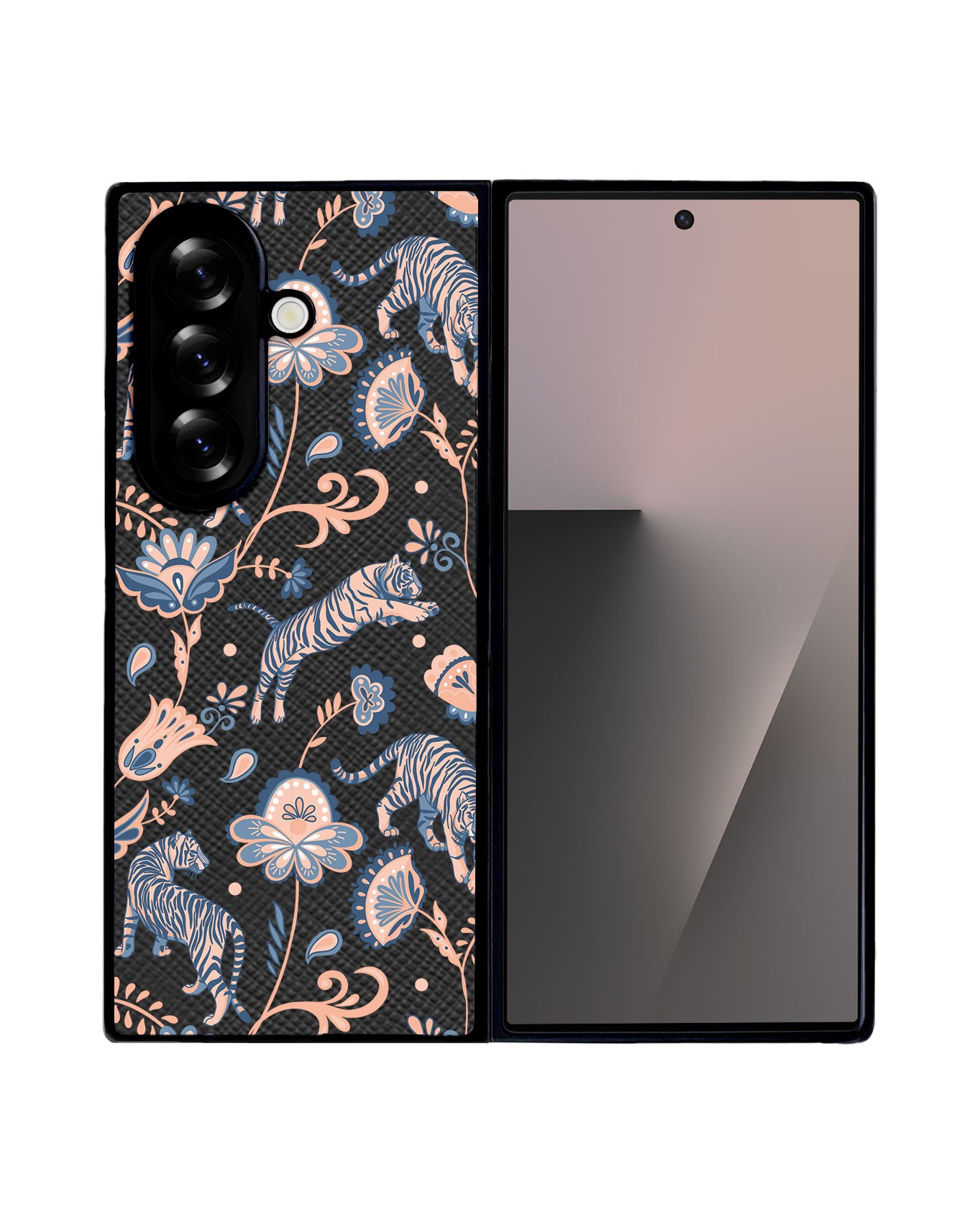 Android Flip / Fold Leather Grip - Tiger & Floral 5.0
