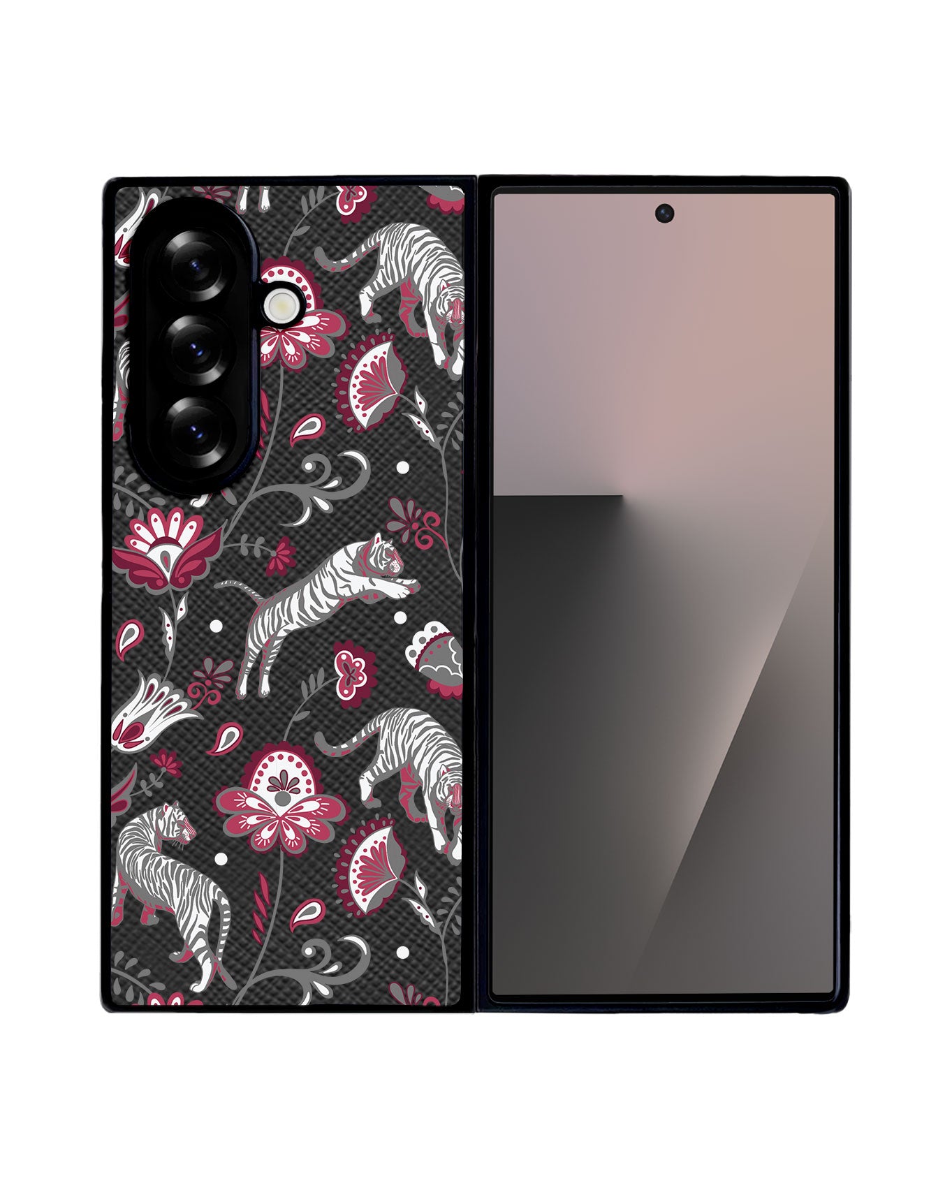 Android Flip / Fold Leather Grip - Tiger & Floral 6.0