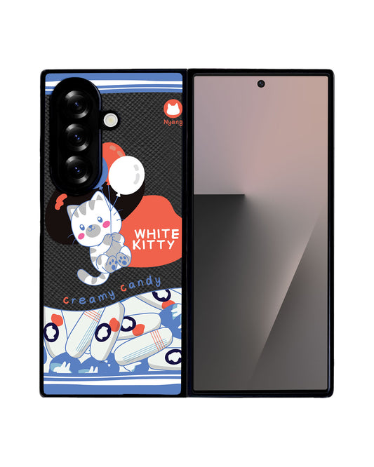 Android Flip / Fold Leather Grip - White Kitty