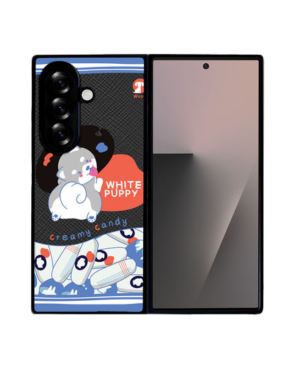 Android Flip / Fold Leather Grip - White Puppy