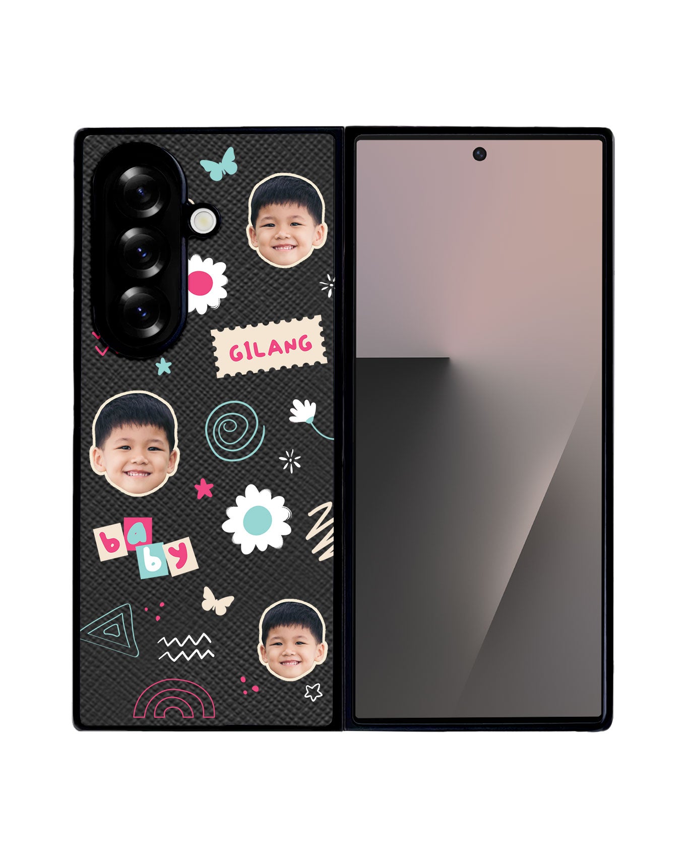 Android Flip / Fold Leather Grip - Face Grid Abstract