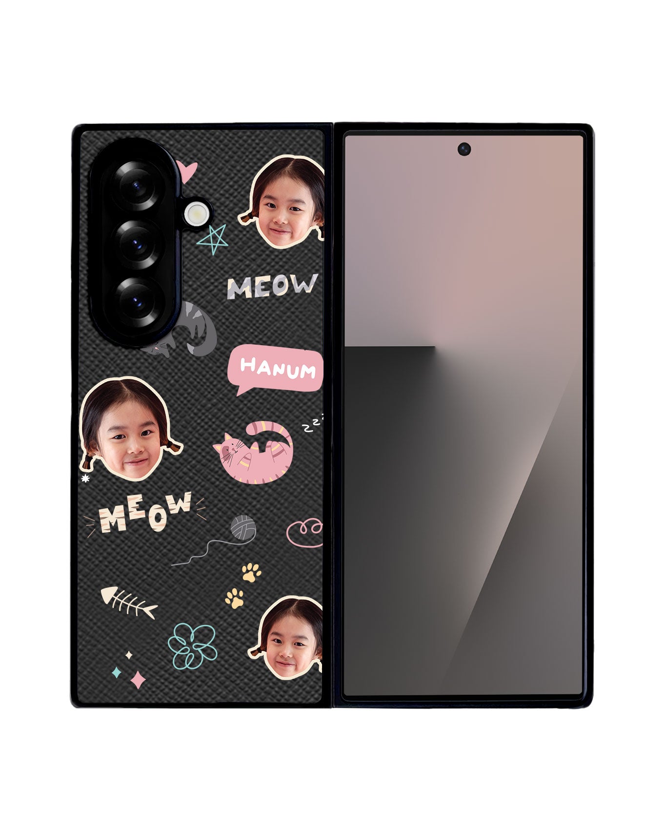 Android Flip / Fold Leather Grip - Face Grid Kitty