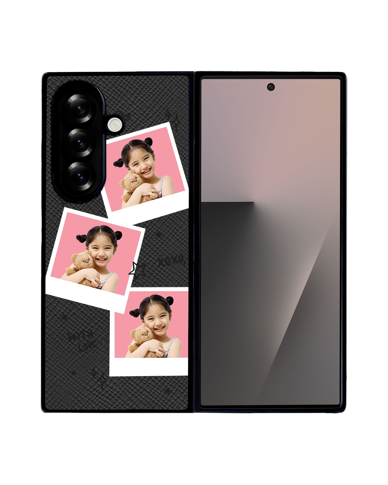 Android Flip / Fold Leather Grip - Face Grid White Polaroid