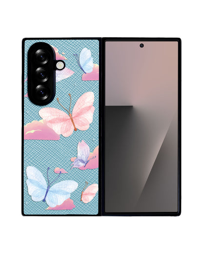 Android Flip / Fold Leather Grip - Butterfly & Clouds