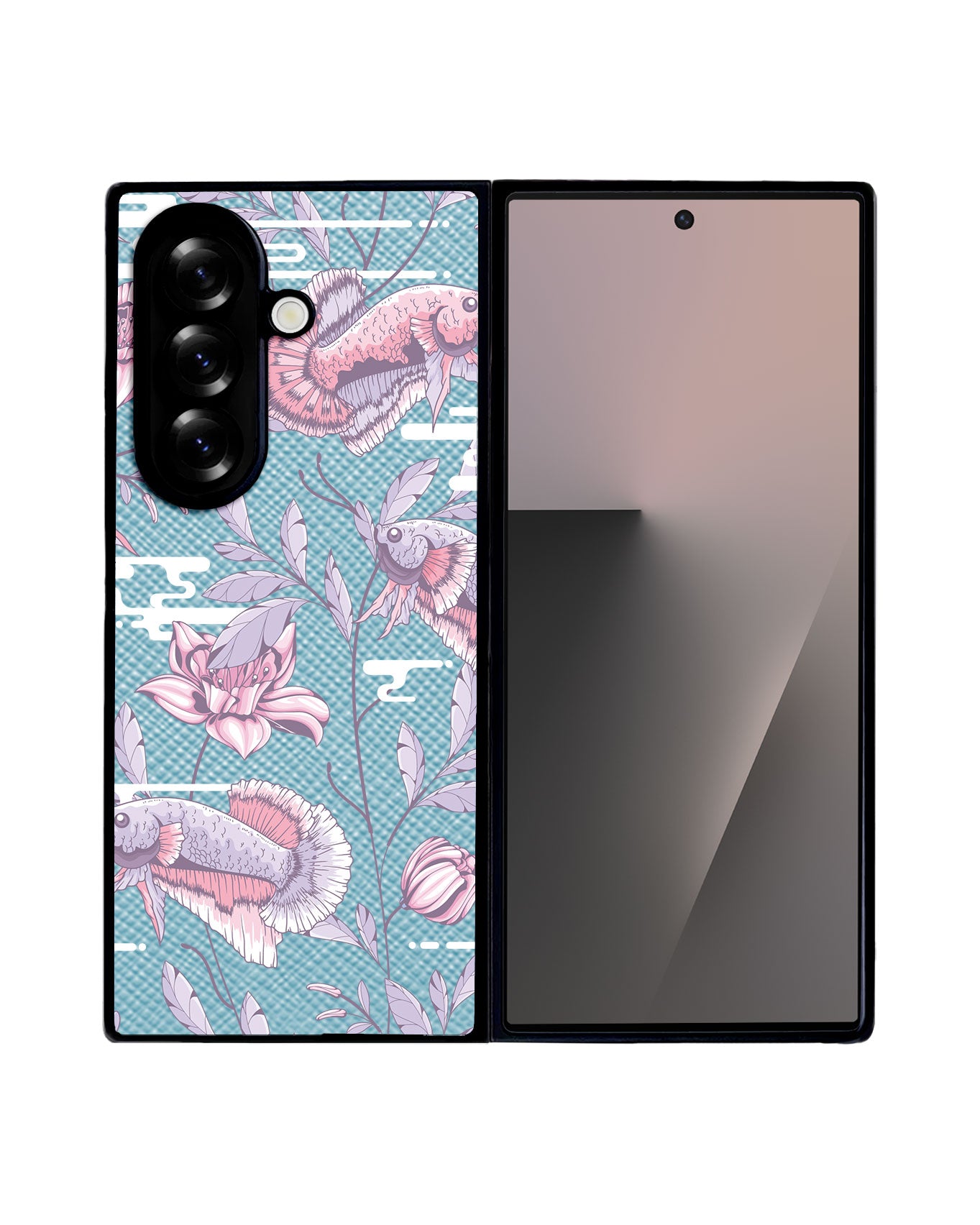Android Flip / Fold Leather Grip - Fish & Floral 1.0