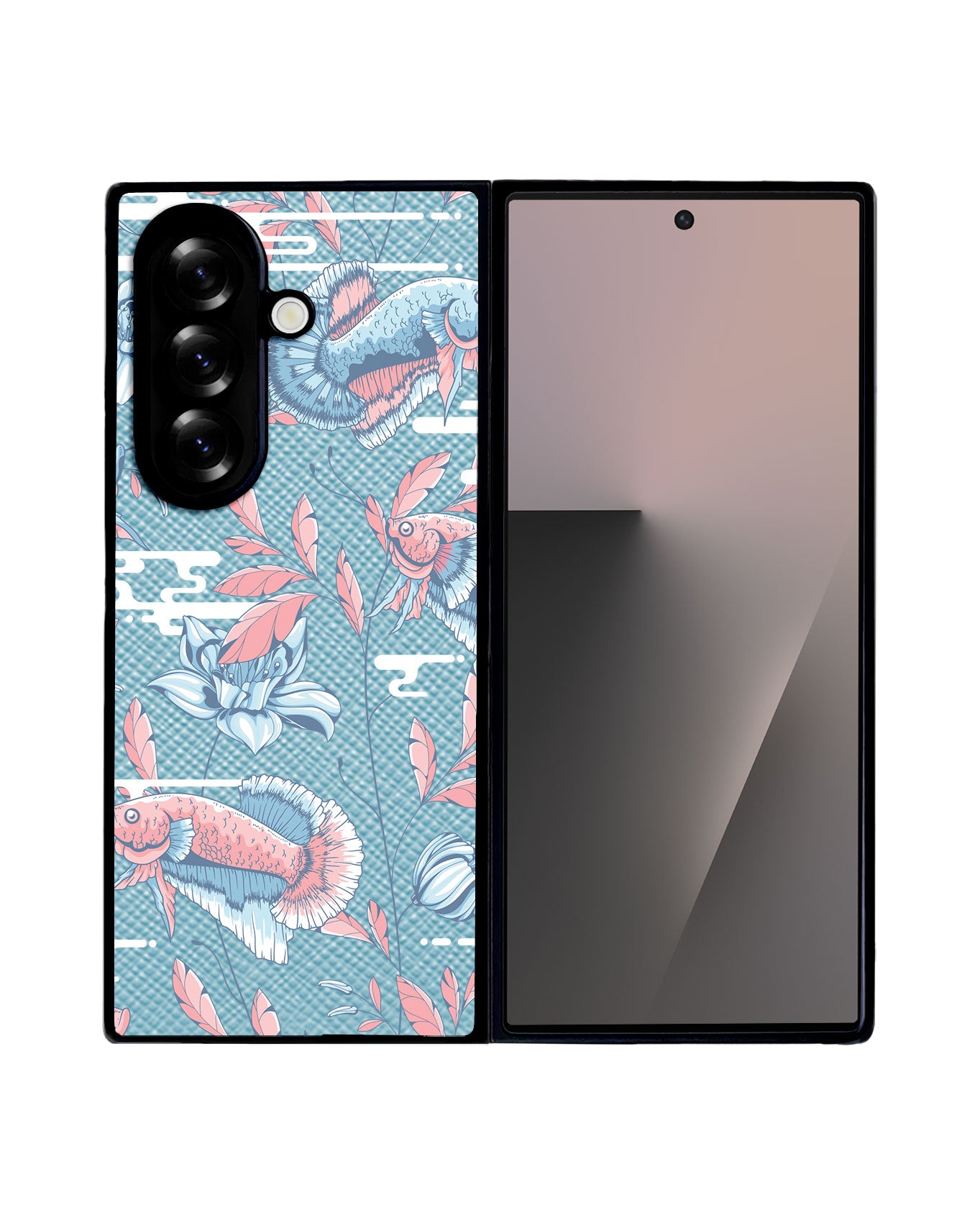 Android Flip / Fold Leather Grip - Fish & Floral 3.0