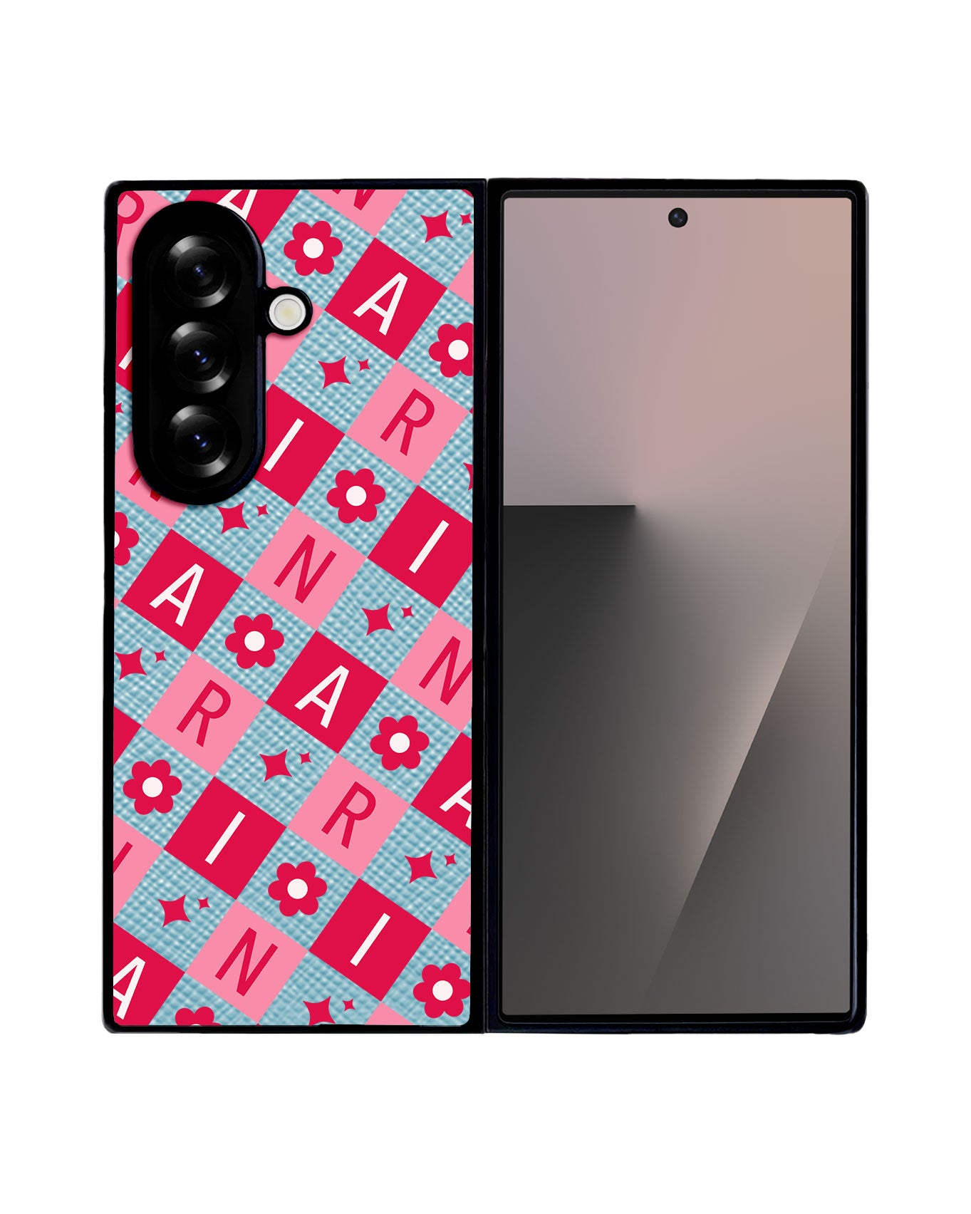 Android Flip / Fold Leather Grip - Flower Grid Monogram 1.0