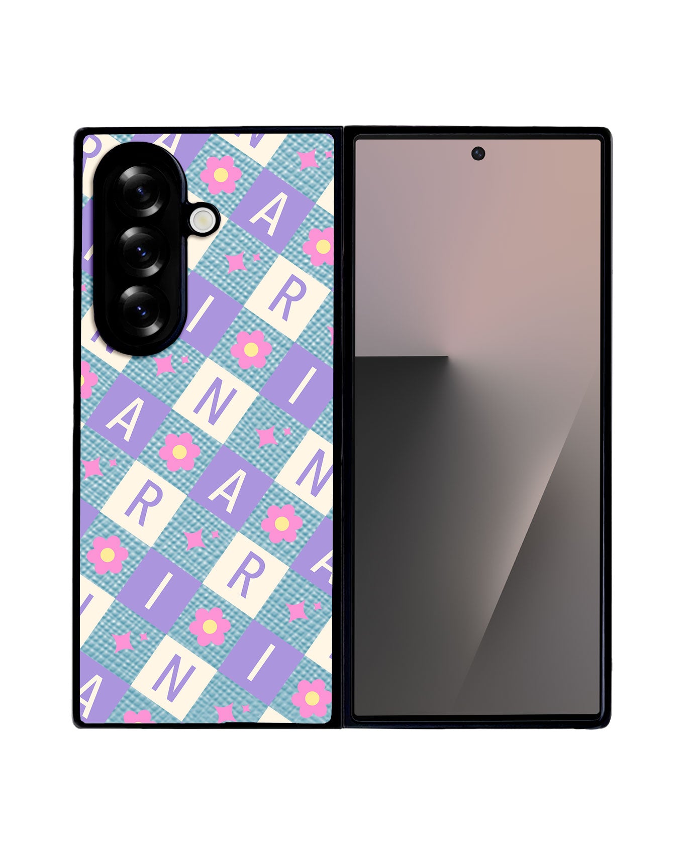Android Flip / Fold Leather Grip - Flower Grid Monogram 3.0
