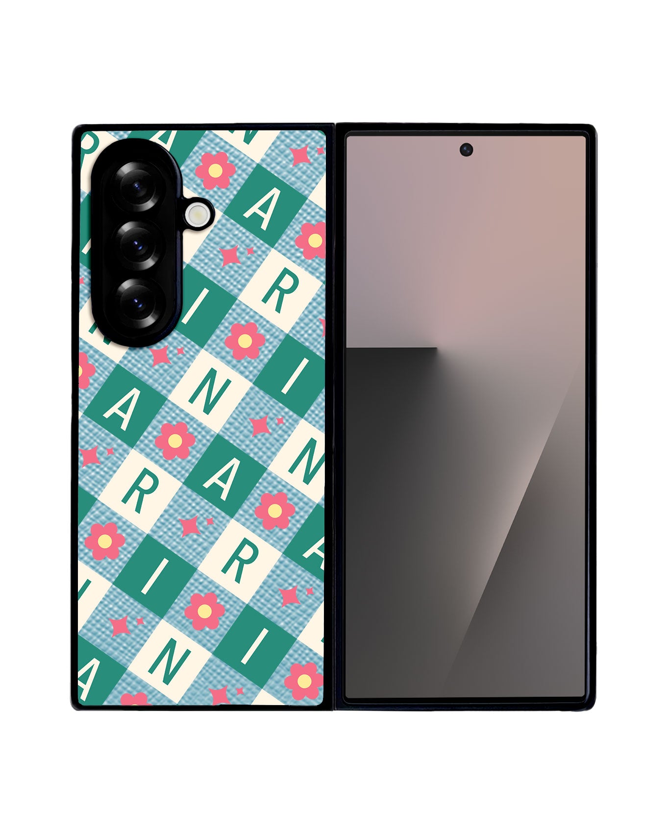 Android Flip / Fold Leather Grip - Flower Grid Monogram 4.0