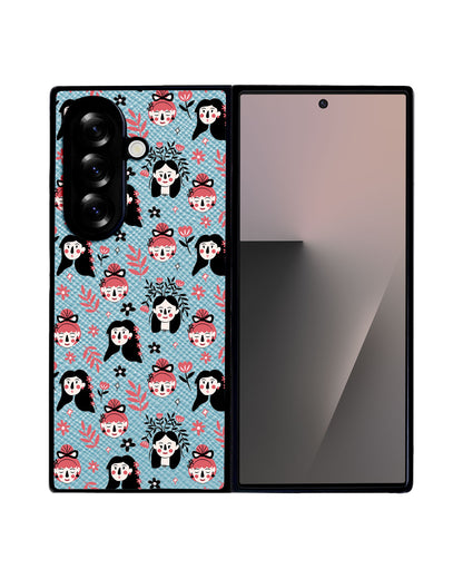 Android Flip / Fold Leather Grip - Flowery Faces