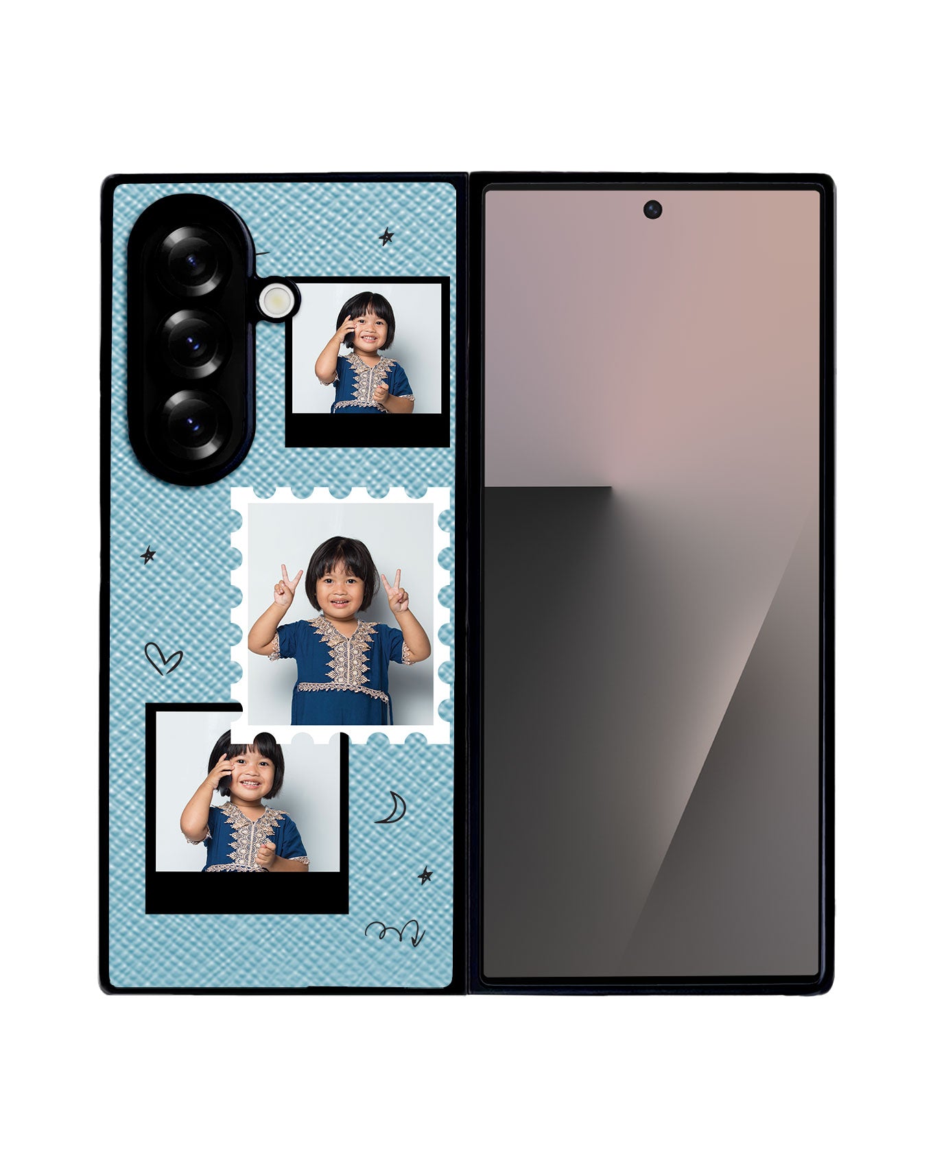 Android Flip / Fold Leather Grip - Face Grid Black Polaroid