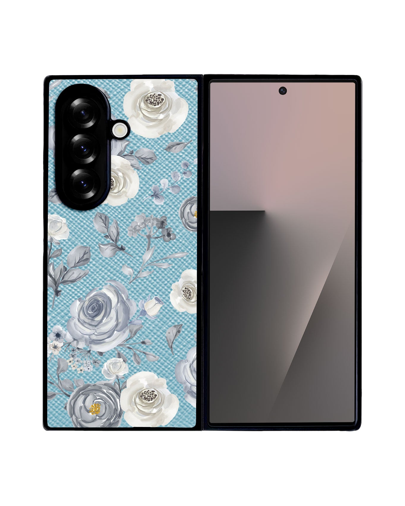 Android Flip / Fold Leather Grip - Blue Flower