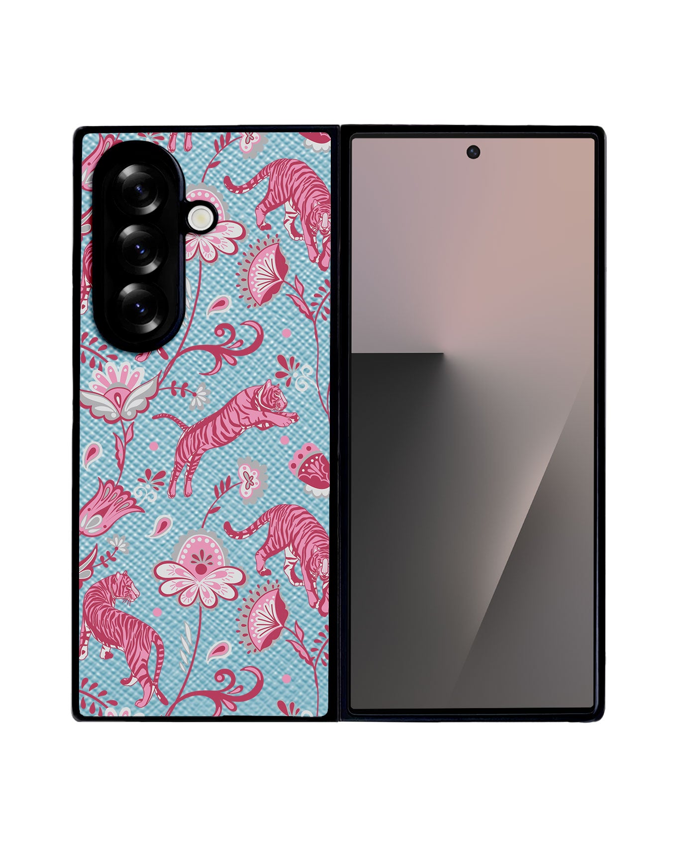 Android Flip / Fold Leather Grip - Tiger & Floral 7.0