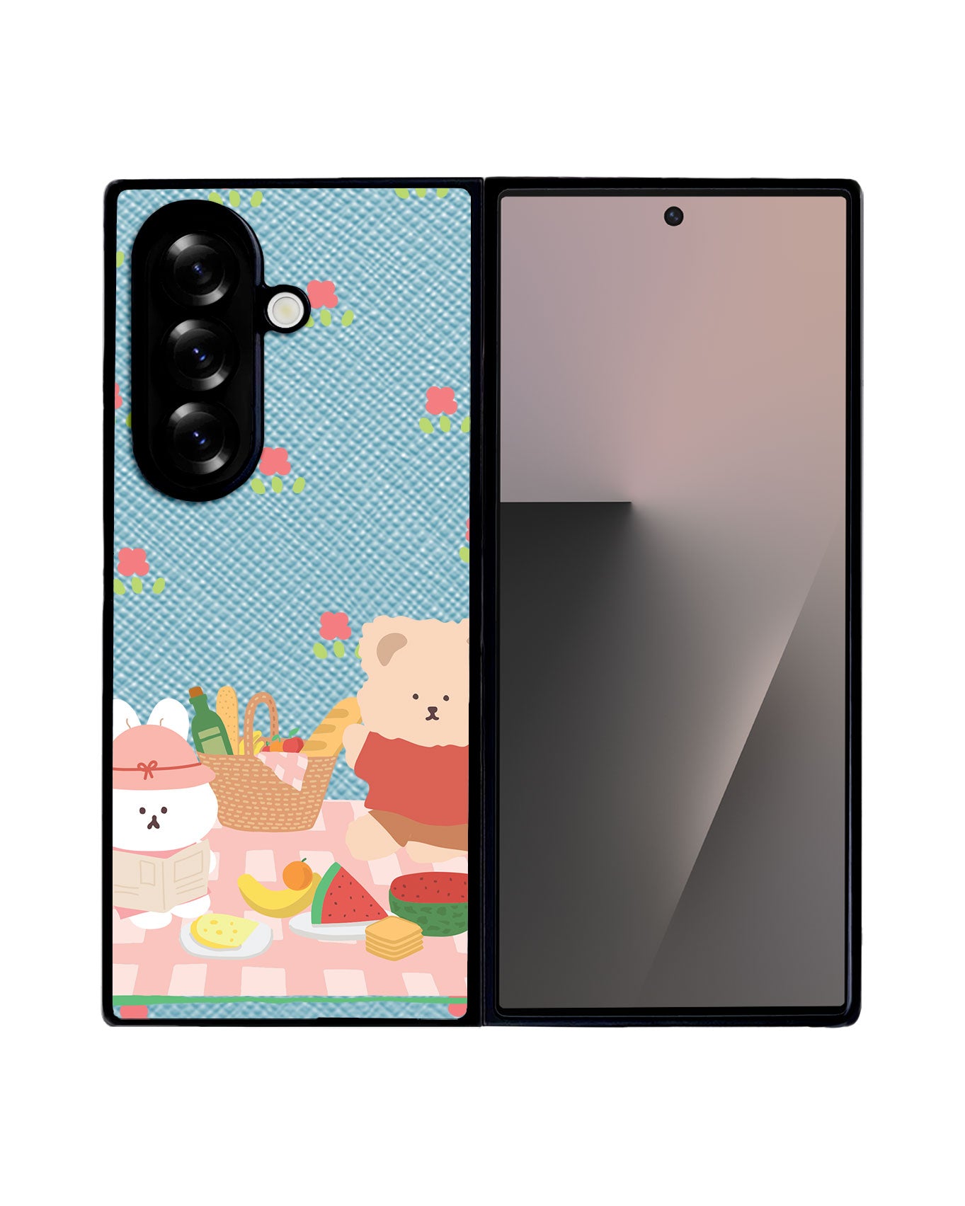 Android Flip / Fold Leather Grip - Picnic Bear Pink