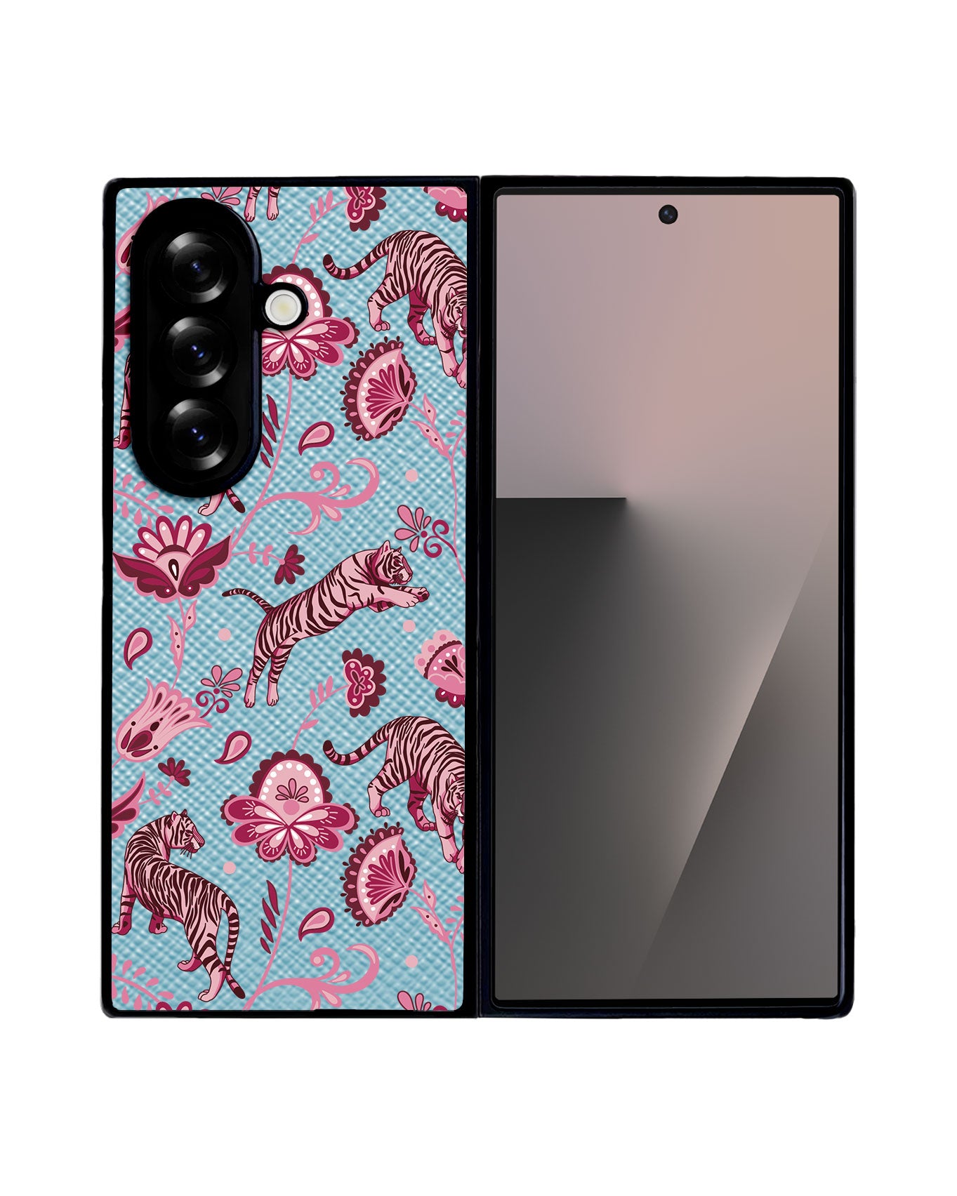 Android Flip / Fold Leather Grip - Tiger & Floral 2.0