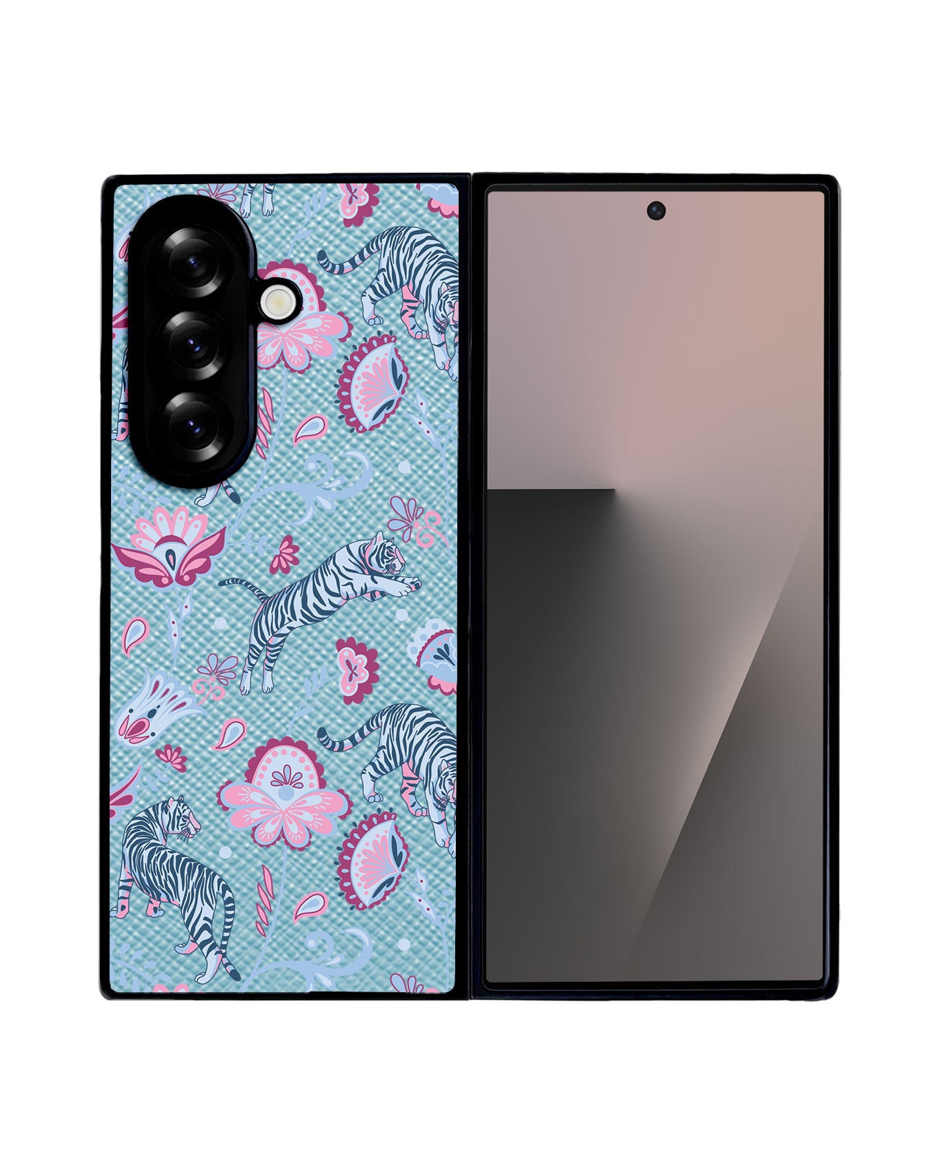 Android Flip / Fold Leather Grip - Tiger & Floral 3.0