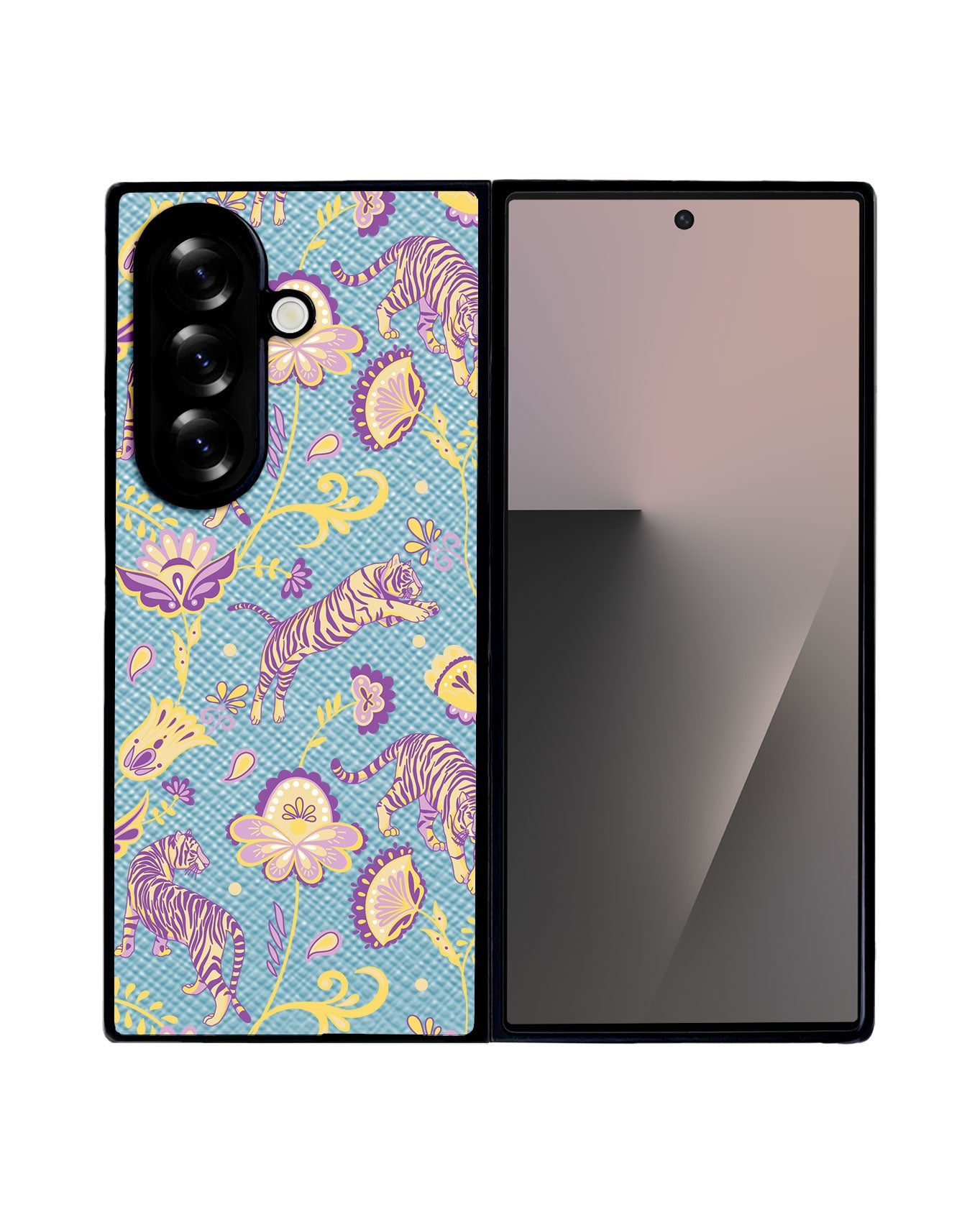 Android Flip / Fold Leather Grip - Tiger & Floral 4.0
