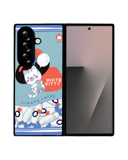 Android Flip / Fold Leather Grip - White Kitty