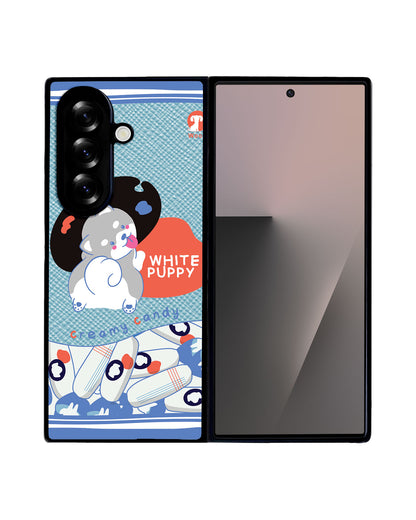 Android Flip / Fold Leather Grip - White Puppy