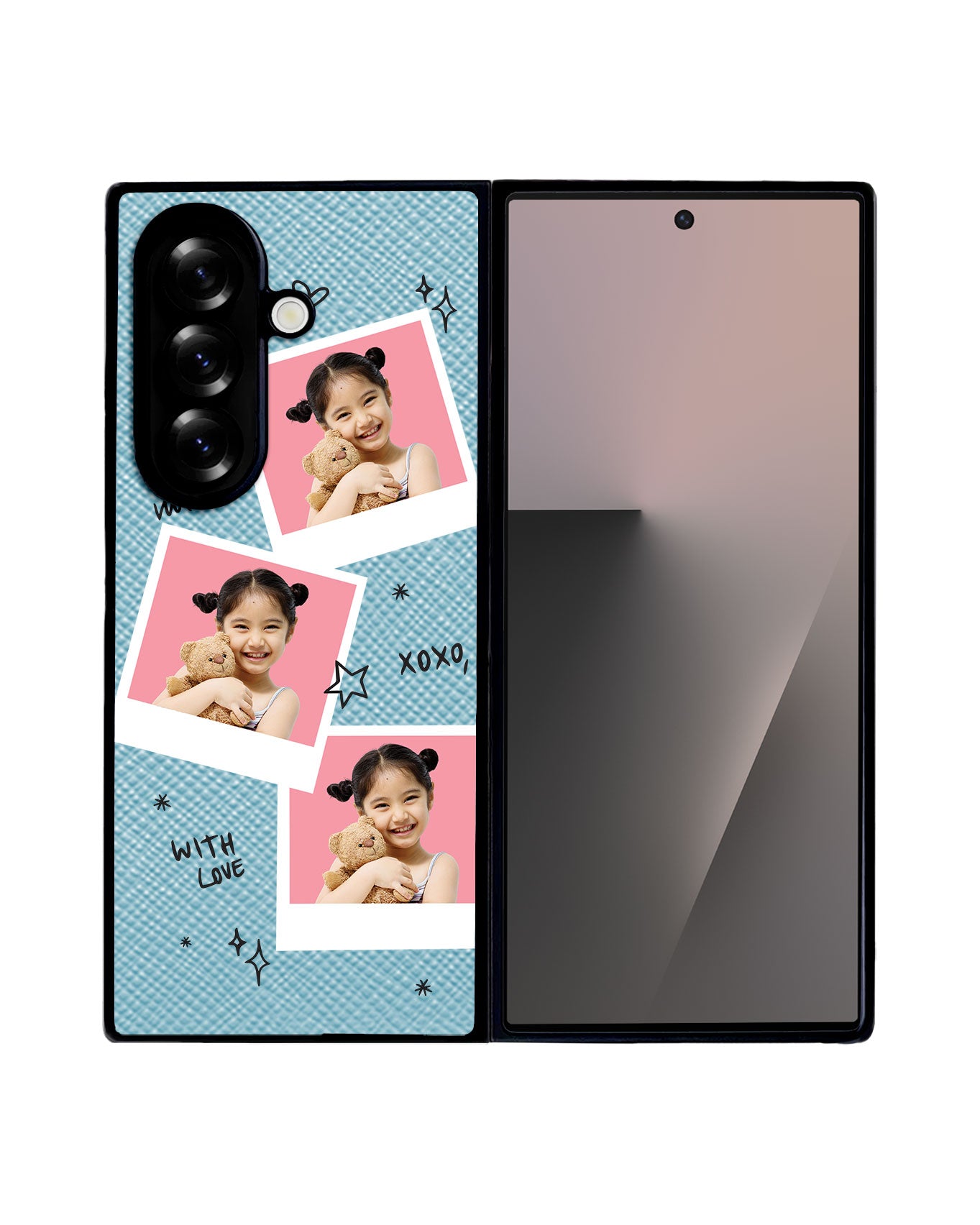 Android Flip / Fold Leather Grip - Face Grid White Polaroid