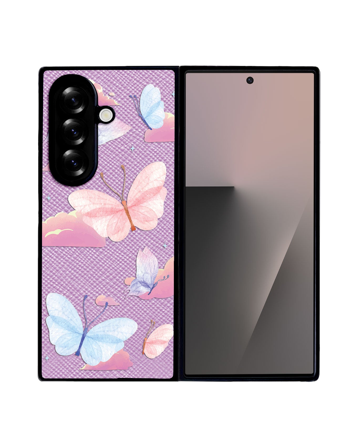 Android Flip / Fold Leather Grip - Butterfly & Clouds