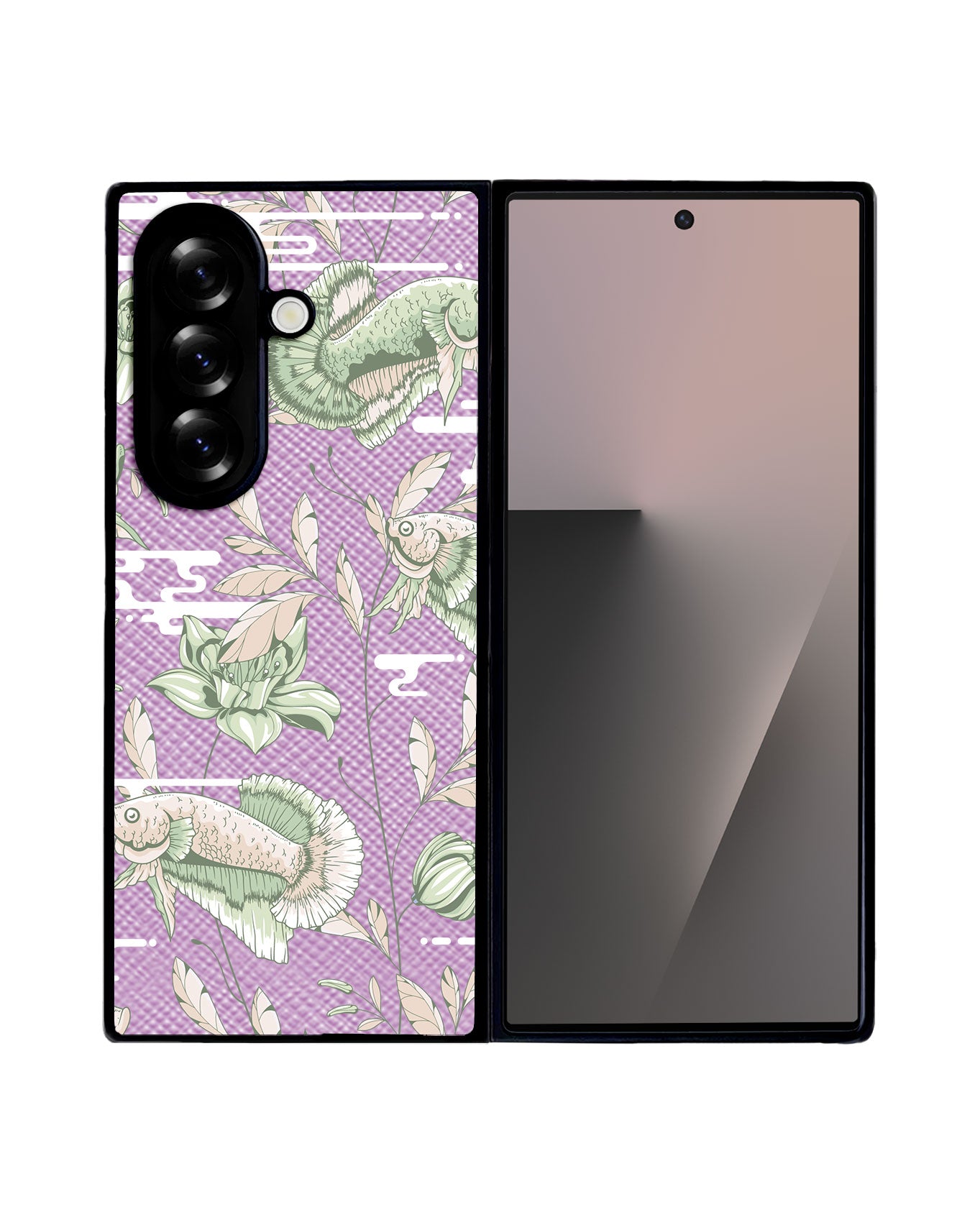 Android Flip / Fold Leather Grip - Fish & Floral 6.0