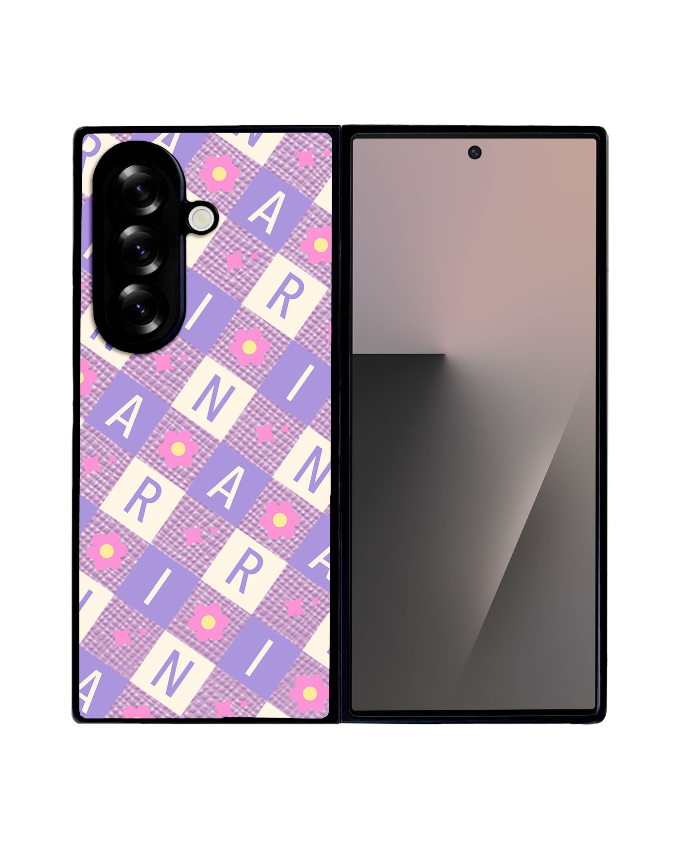 Android Flip / Fold Leather Grip - Flower Grid Monogram 3.0