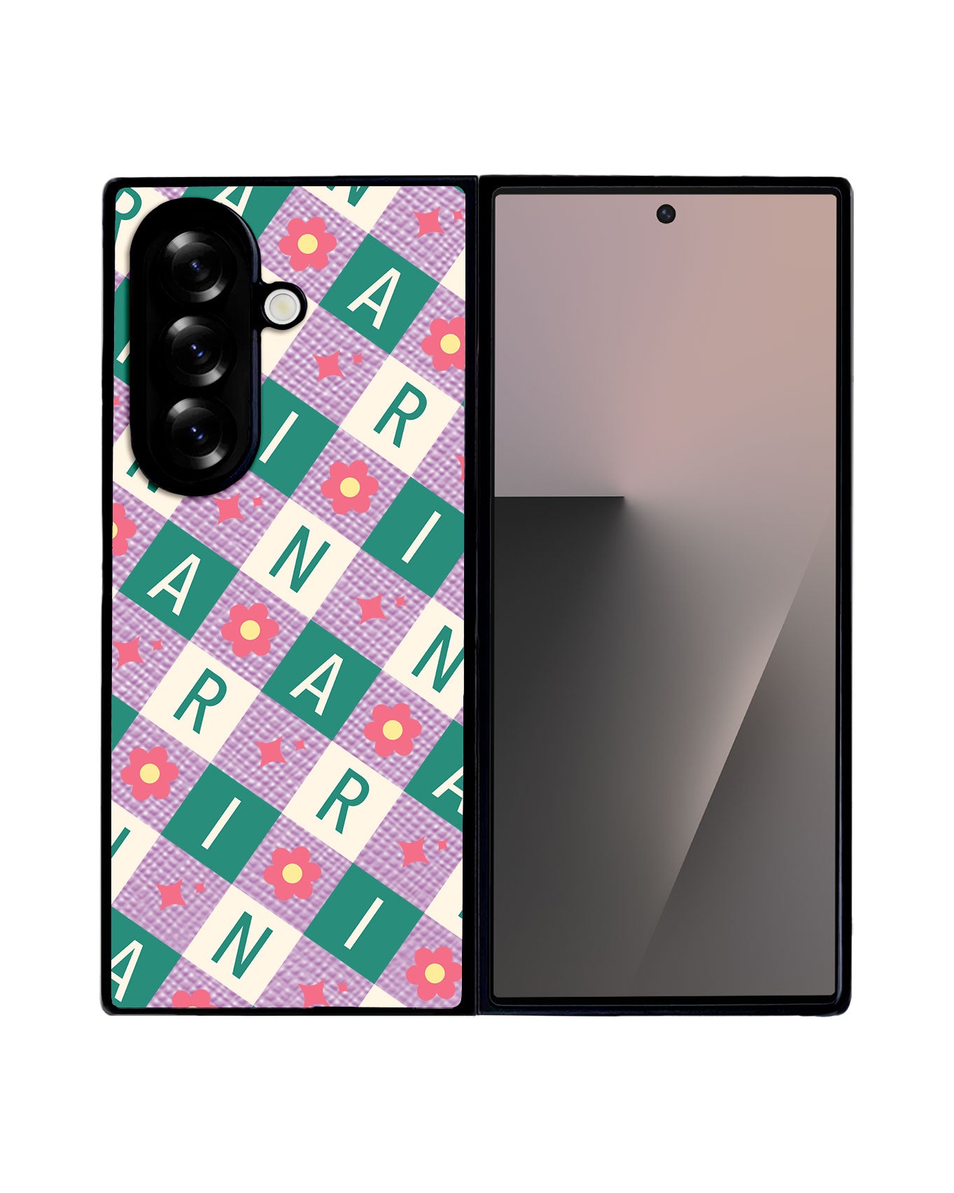Android Flip / Fold Leather Grip - Flower Grid Monogram 4.0